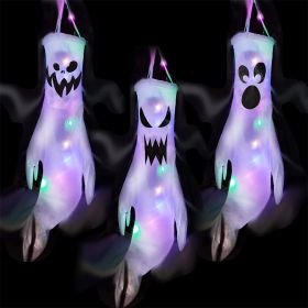 Pack of 3 Halloween Ghost Windsock Hanging Decorations with LED Lights (Color: B)