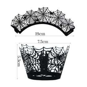 12set Halloween Cupcake Wrappers Black Spiderweb Castle Laser Cut Cupcake Wrap Liners Halloween Party Cake Decoration Baking Cup (Color: style B)