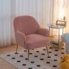 Modern Soft Teddy fabric Ivory Ergonomics Accent Chair Living Room Chair Bedroom Chair Home Chair With Gold Legs And Adjustable Legs For Indoor Home