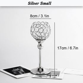 Gold/Silver Crystal Candle Holder Pillar Metal Tealight Candlestick Wedding Table Centerpiece Party Christmas Home Desktop Decor (Color: Silver Small, Ships From: CN)