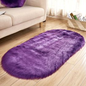 1pc Super Soft Area Rug, Plush Fluffy Faux Sheepskin Oval Floor Mat For Living Room Bedroom, Machine Washable Bedside Rugs (Color: Purple, size: 31.5*47.24inch)