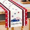 1PC Rectangle Linen Blend Striped Table Runners; Independence Day Home Decoration