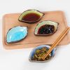 1pc Leaf Shaped Saucer; Handcraft Ceramic Small Plate; Ice Crack Glaze Seasoning Sauce Flavouring Plates; Tableware; Kitchen Supplies; 10.5*7*2.5cm /