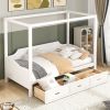 Wooden Twin Size House Bed with 2 Drawers,Kids Bed with Storage Shelf, Gray