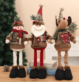 Christmas Retro Sackcloth Snowflake Plaid Retractable Doll Christmas Decoration Arrangement Ornaments (select: deer)