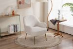 Modern Soft Teddy fabric Ivory Ergonomics Accent Chair Living Room Chair Bedroom Chair Home Chair With Gold Legs And Adjustable Legs For Indoor Home