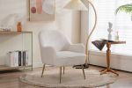 Modern Soft Teddy fabric Ivory Ergonomics Accent Chair Living Room Chair Bedroom Chair Home Chair With Gold Legs And Adjustable Legs For Indoor Home