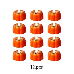 12/24pcs Halloween Pumpkin Candle Light Pumpkin Lantern Lamp Ornaments Ghost Festival Props Halloween Party Supplies Home Decor (Color: 12pcs Type B, Ships From: China)