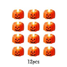 12/24pcs Halloween Pumpkin Candle Light Pumpkin Lantern Lamp Ornaments Ghost Festival Props Halloween Party Supplies Home Decor (Color: 12pcs Type A, Ships From: China)