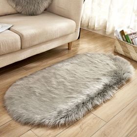 1pc Super Soft Area Rug, Plush Fluffy Faux Sheepskin Oval Floor Mat For Living Room Bedroom, Machine Washable Bedside Rugs (Color: Grey, size: 23.62*47.24inch)