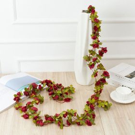 1pc 98.43inch/8.2ft Rose Artificial Flowers; Artificial Flower Christmas Garland; Fake Rose Vine For Wedding Home Room Decoration Spring Autumn Garden (Color: Wine Red, Quantity: 1pc)