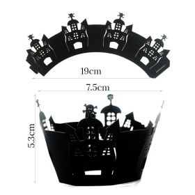 12set Halloween Cupcake Wrappers Black Spiderweb Castle Laser Cut Cupcake Wrap Liners Halloween Party Cake Decoration Baking Cup (Color: style A)