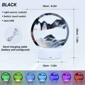 2023 Creative 3D Moving Sand Art Night Light Quicksand Painting Table Lamp LED Lights Hourglass Christmas Gift Home Office Decor (Emitting Color: Black, Ships From: CN)