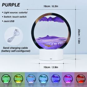 2023 Creative 3D Moving Sand Art Night Light Quicksand Painting Table Lamp LED Lights Hourglass Christmas Gift Home Office Decor (Emitting Color: Purple, Ships From: CN)