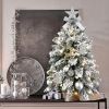 22in Tabletop Christmas Tree with Light Artificial Small Mini Red Christmas Decoration with Flocked Snow, Exquisite Decor & Xmas Ornaments for Table T