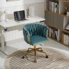 Velvet Vanity Chair with Wheels, Accent Chair Makeup Chair with Hand Woven Backrest, Modern 360�� Swivel Home Office Desk Chair for Study, Bedroom