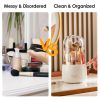 360�� Rotating Makeup Brush Holder with Lid Makeup Organizer for Vanity Dustproof Makeup Brush Container with 7 Compartments