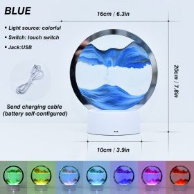 2023 Creative 3D Moving Sand Art Night Light Quicksand Painting Table Lamp LED Lights Hourglass Christmas Gift Home Office Decor (Emitting Color: Blue, Ships From: CN)