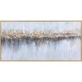 100% Handmade Gold Foil Abstract Oil Painting Wall Art Modern Minimalist Blue Abstract Picture Canvas Home Decor For Living Room No Frame (size: 150x220cm)