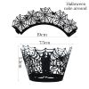 12set Halloween Cupcake Wrappers Black Spiderweb Castle Laser Cut Cupcake Wrap Liners Halloween Party Cake Decoration Baking Cup