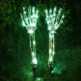 2pcs Solar Halloween Decorations Light, 2 Pack Lighted Skeleton Arms Hand Stakes, 40 LED Lights, Light Up Figurine Holiday Party Indoor Outdoor Decor (Color: Green, Quantity: 2 Pack)