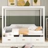 Wooden Twin Size House Bed with 2 Drawers,Kids Bed with Storage Shelf, Gray